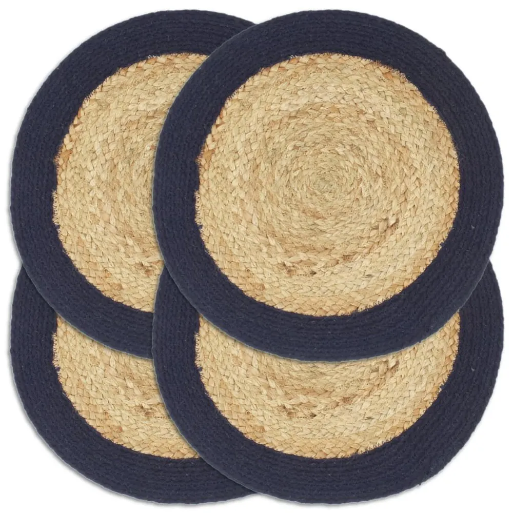 Protège-Mains Napperons 4 pcs Naturel et bleu marine 38 cm Jute et coton
