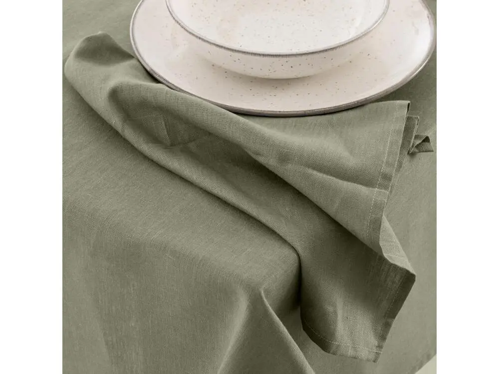Tablier de Cuisinier Nappe hydrofuge anti-taches en lin 100 % Vert armée - 300x150 cm