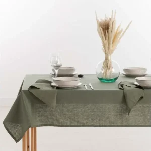 Tablier de Cuisinier Nappe hydrofuge anti-taches en lin 100 % Vert armée - 300x150 cm