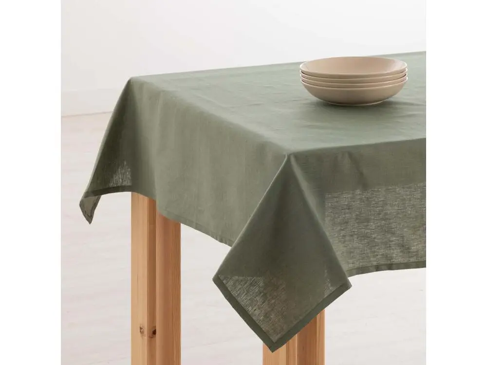 Tablier de Cuisinier Nappe hydrofuge anti-taches en lin 100 % Vert armée - 300x150 cm