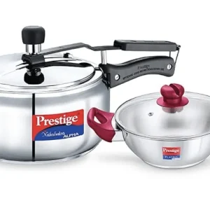 Prestige Nakshatra Alpha Gas and Induction Compatible Pressure Cooker (3.5 L) + Platina Popular Kadai Glass Lid, 22 cm (2....