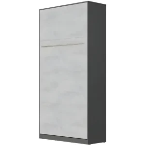 Lit escamotable +2 Placards Vertical 120x200+(50x2)cm Miroir Lit Mural Supérieur Anthracite/Béton