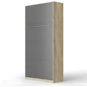 Lit escamotable +2 Placards Vertical 140x200+(50x2)cm Miroir Lit Mural Chêne Sonoma/Anthracite