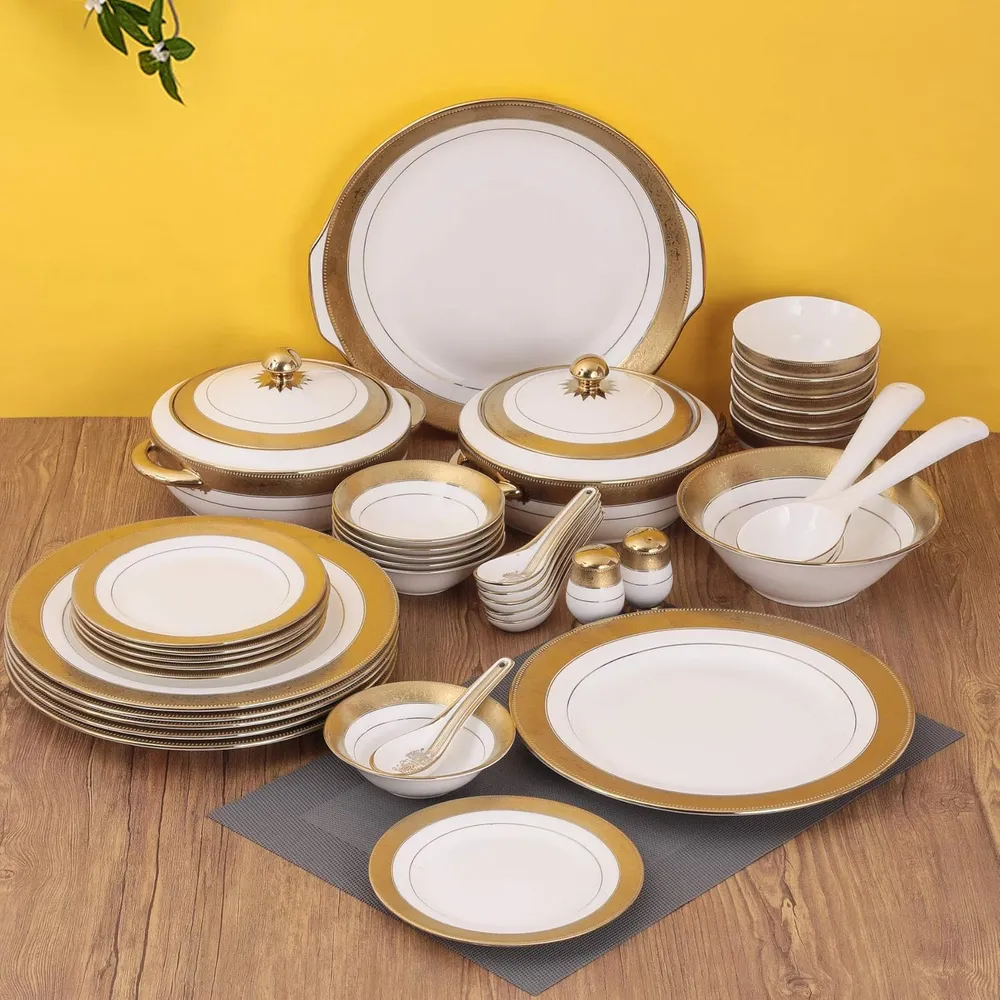 Clay Craft Fine Ceramic New Georgian Dinner Set 40 Pieces, Enchanting Gold, Family 6, Dinner Set Ceramic, Crockery Set, Di...