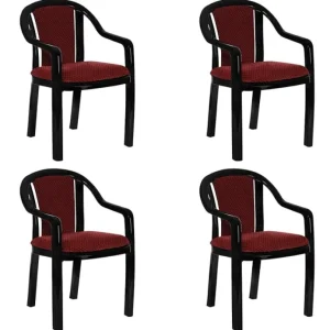 Supreme Ornate Plastic Cushion Chair Home, Office and Outdoor Areas (Set 4, Black and Red) Velan Store