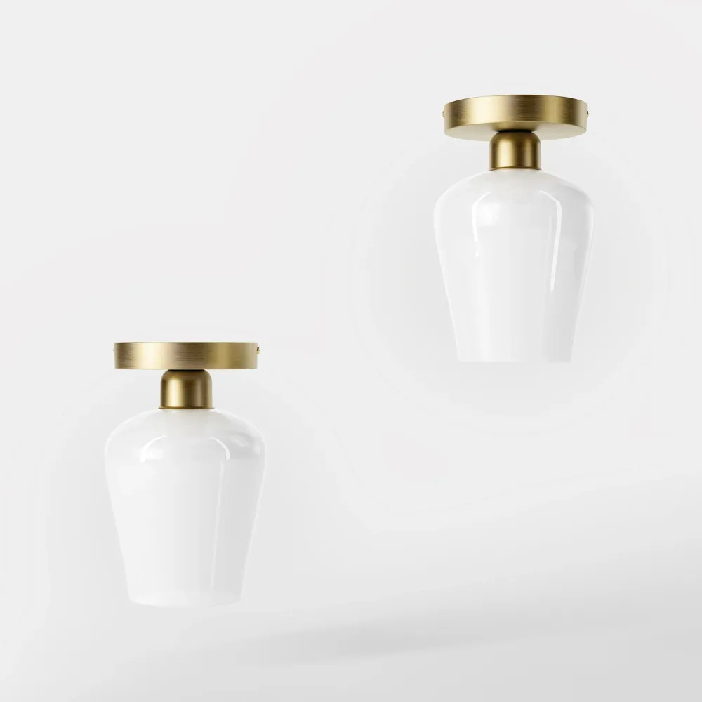 Plafonnier Compact En Verre Blanc Et Laiton Talis Ghidini 1849
