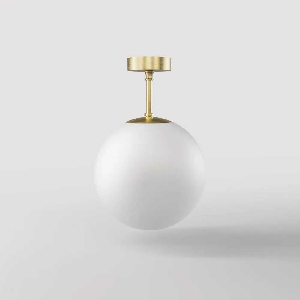 Plafonnier En Laiton Avec Globe En Verre Opalin Ghidini 1849