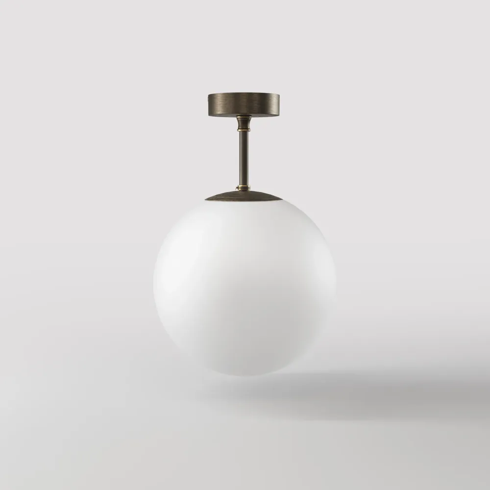 Plafonnier En Laiton Avec Globe En Verre Opalin Ghidini 1849