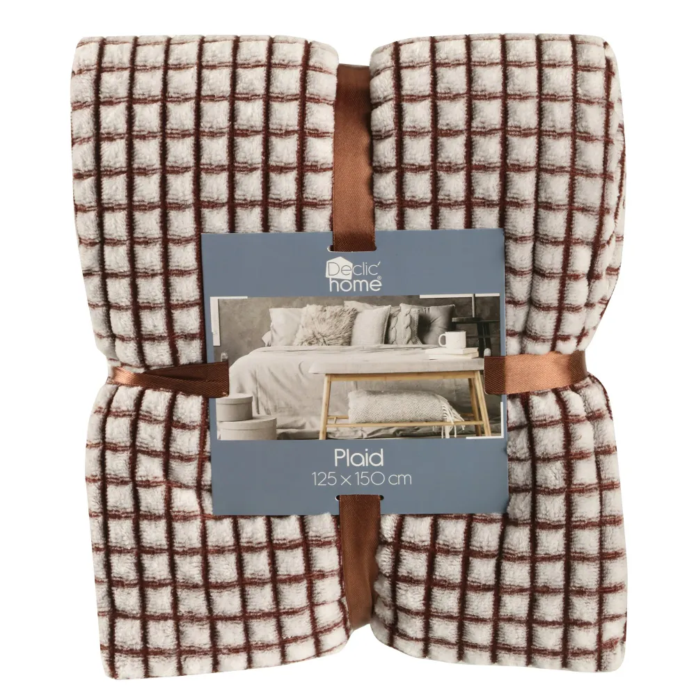 Plaid en flanelle quadrillé 125x150cm - Marron Stokomani