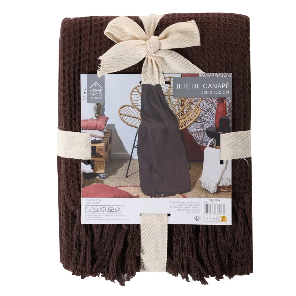 Plaid gauffré en coton - Marron Stokomani
