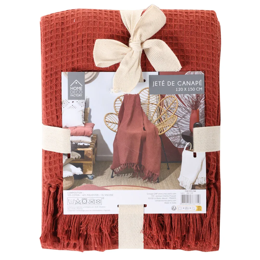 Plaid gauffré en coton - Orange Stokomani
