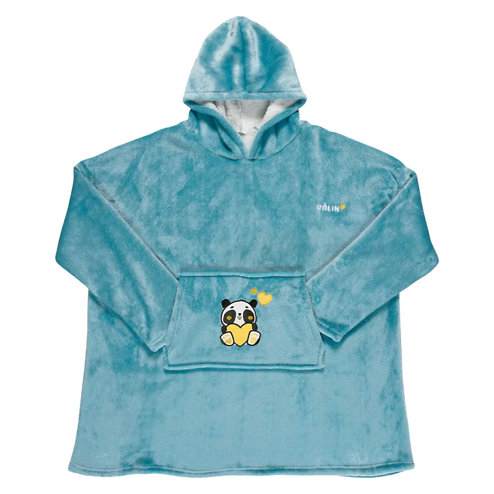 Plaid sweat à capuche intérieur sherpa - Bleu Stokomani