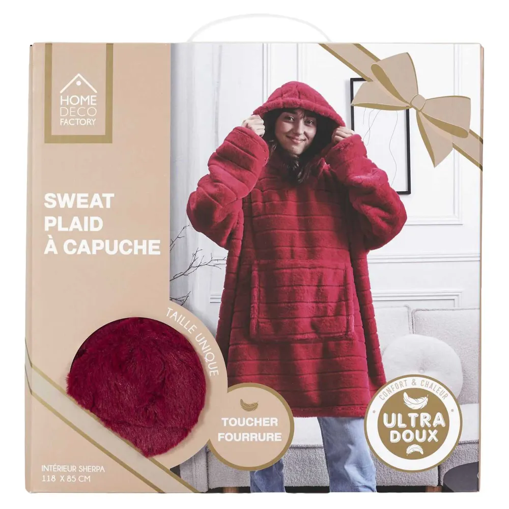 Plaid sweat fausse fourrure - Rouge Stokomani