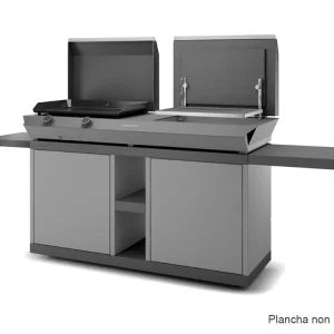 Table roulante acier fermé noir et gris pour combi plancha/gril pour Professionnels de la Cuisine