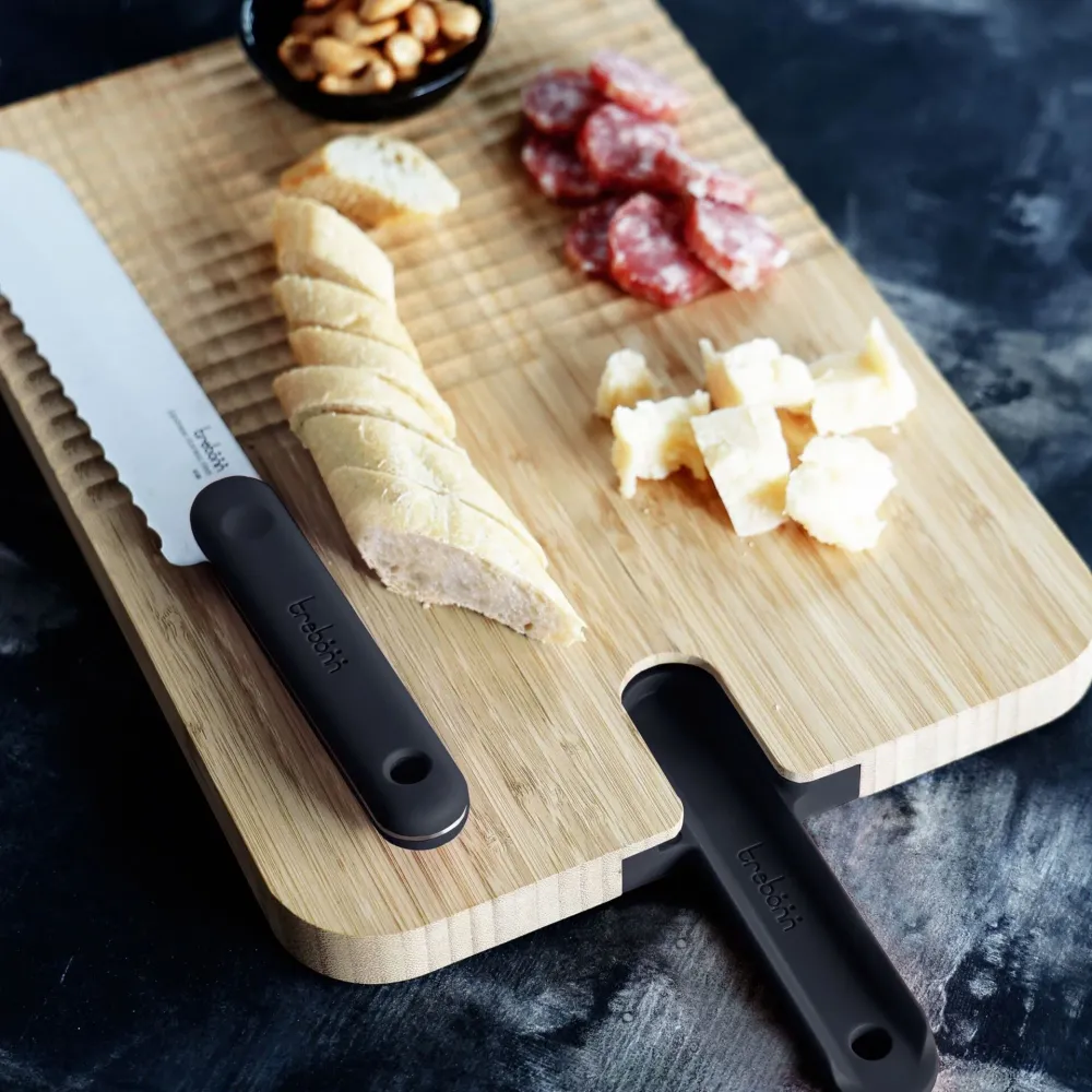 Trebonn Planche à Découper Artú avec Couteau à Pain - Noir pour Cadeau de Mariage