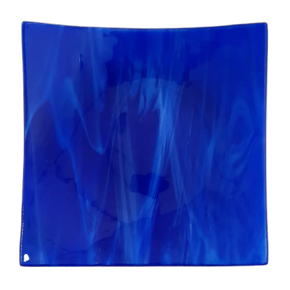 Assiette en verre de Murano bleu panaché – 13 x 13 cm | Pièce unique artisanale