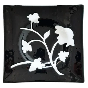 Assiette en verre de Murano incrusté noir – 28 x 28 cm | Pièce unique artisanale