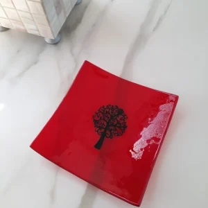 Assiette en verre de Murano rouge avec gravure personnalisée – 13 x 13 cm | Pièce unique artisanale