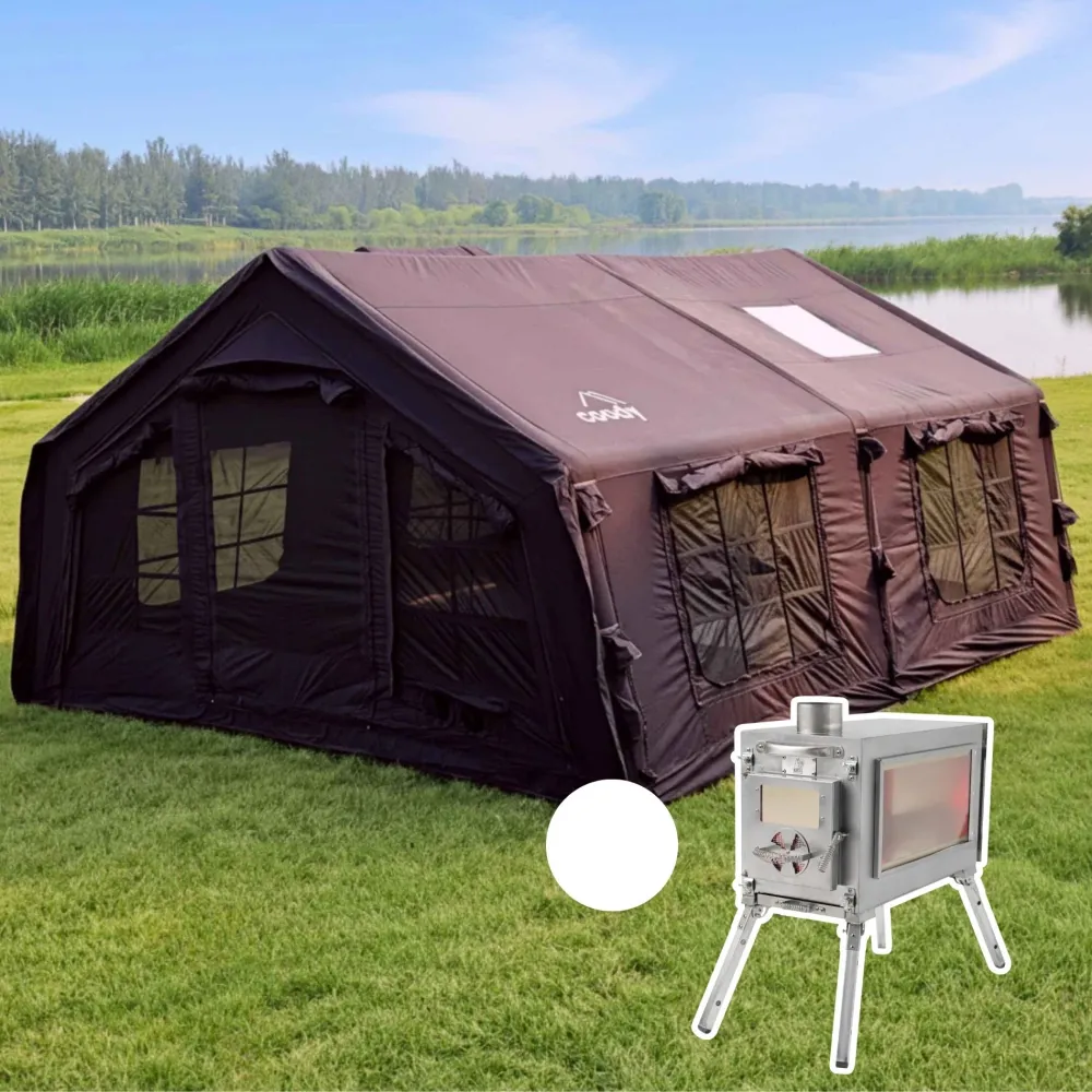 Coody Familia AirTent 17.2 Noir (2-10 Personnes) + Poêle à Bois RBM Caminus M