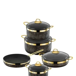 Brioni Royal Stone 9 Piece Cookware Set - Sandstone & Or fin