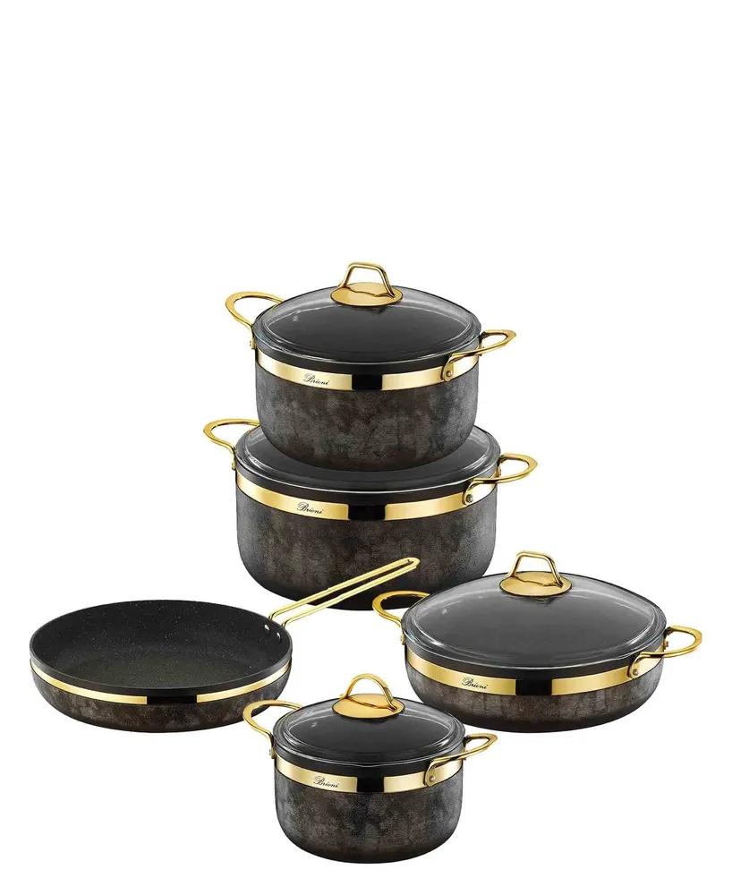 Brioni Royal Stone 9 Piece Cookware Set - Sandstone & Or fin