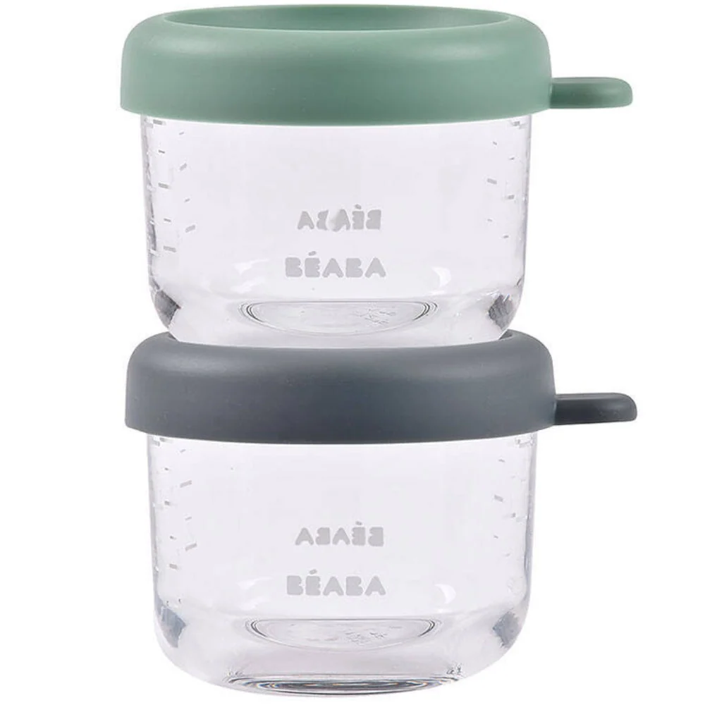 Beaba Set de bocaux en verre avec fermeture 2 x 150 ml Mineral/Sage green