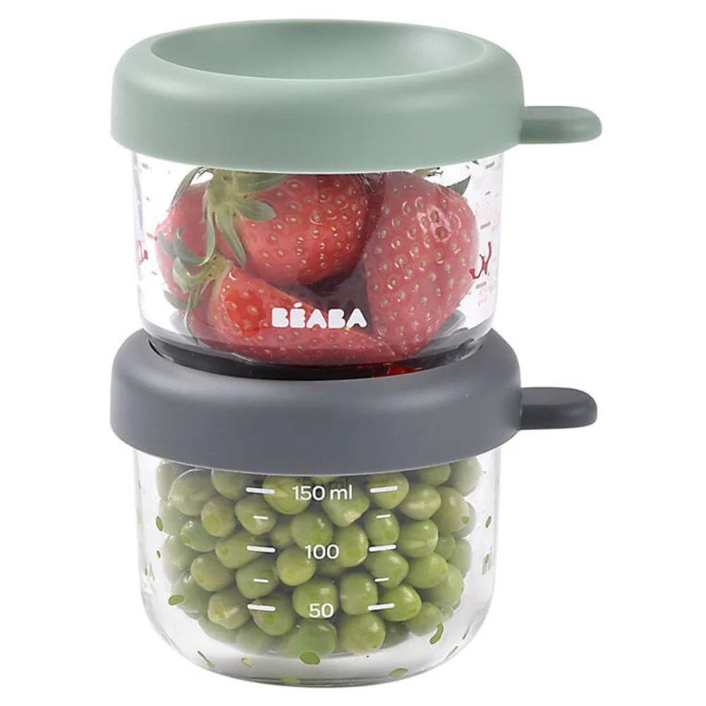 Beaba Set de bocaux en verre avec fermeture 2 x 150 ml Mineral/Sage green