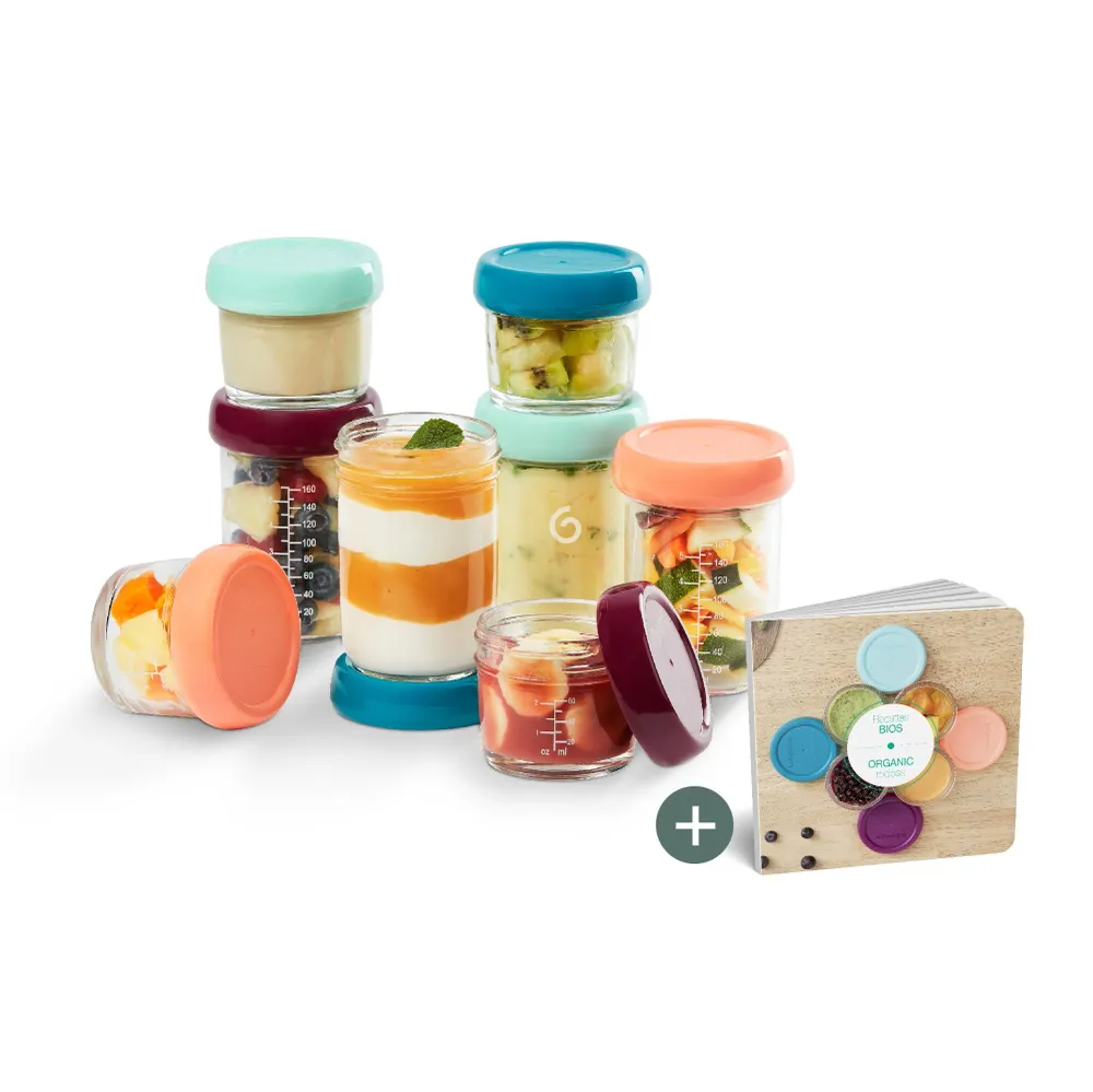 Babybols en verre - 8 pots de conservation + livret Recettes Bio