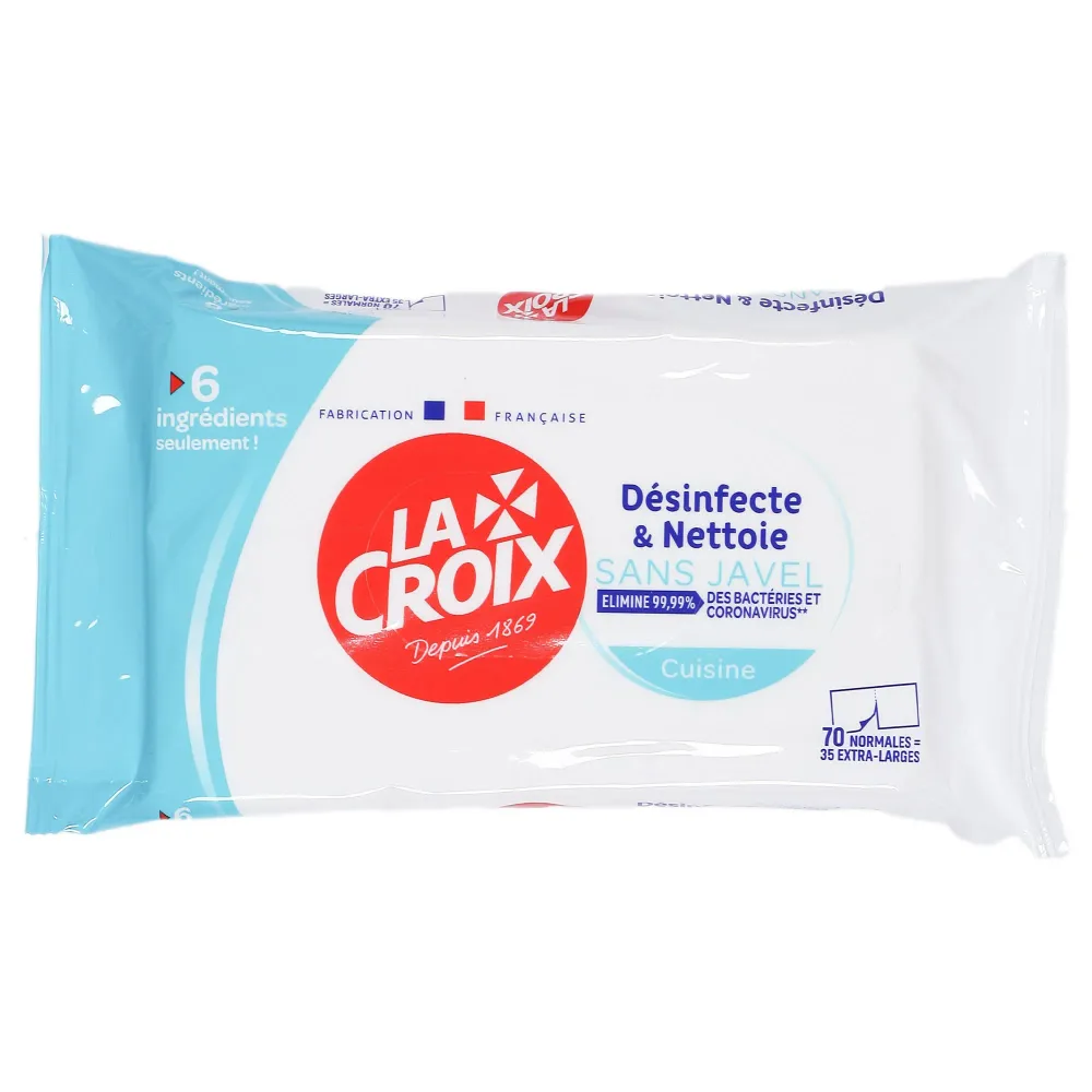 70 lingettes désinfectantes nettoyant sans javel cuisine Stokomani
