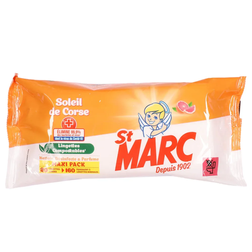 80 lingettes extra-larges antibactériennes soleil de Corse Stokomani