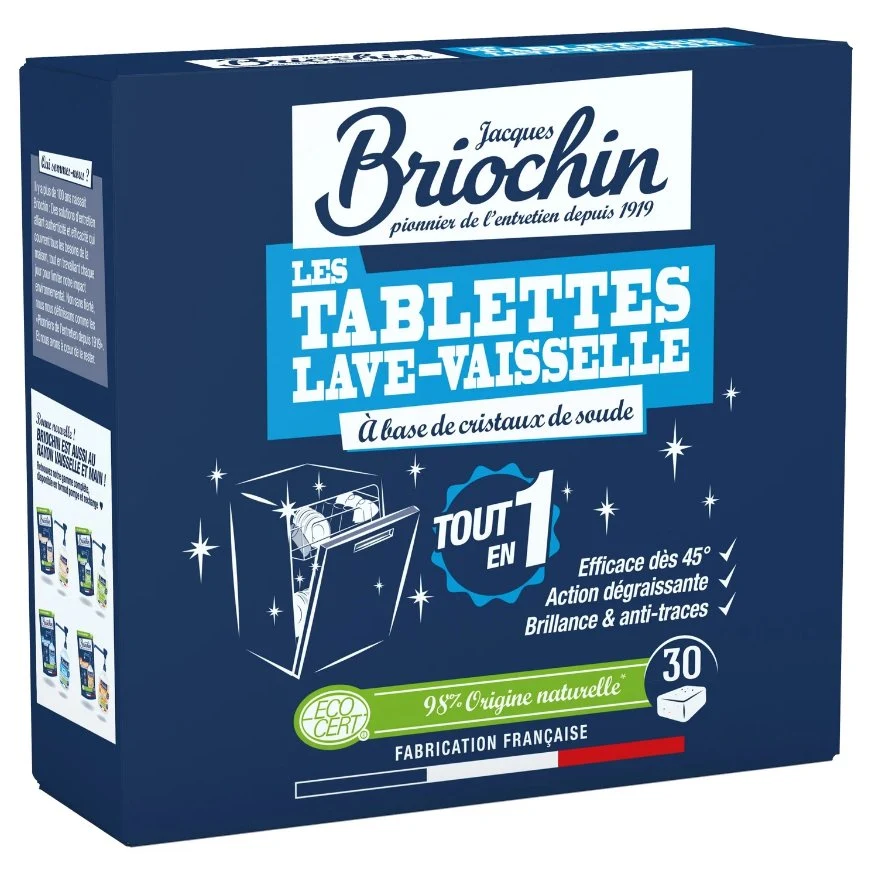 30 tablettes lave-vaisselle tout en 1 à base de cristaux de soude Stokomani