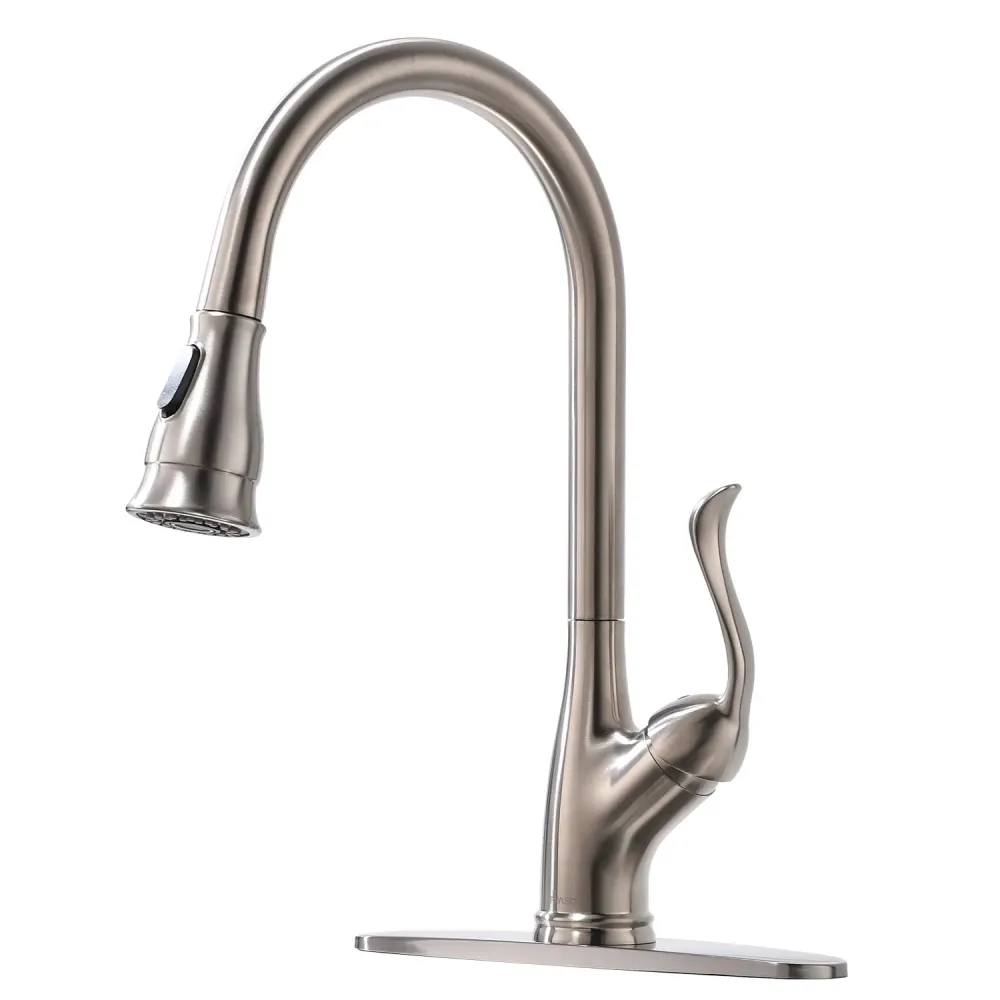 APPASO 157BN Kitchen Faucet Texturé Nickel Pull Down Sprayer and Deck Plate