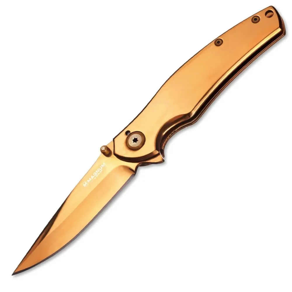 Couteau de poche pliant doigt Boker Effet or en acier inoxydable anodisé 440A linerlock