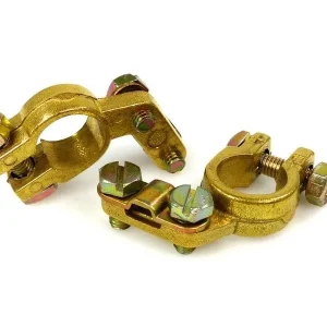 Premium Inox BATTERY TERMINAL, ANGLED, PAIR, BRASS EFFET CUIVRE PLATING
