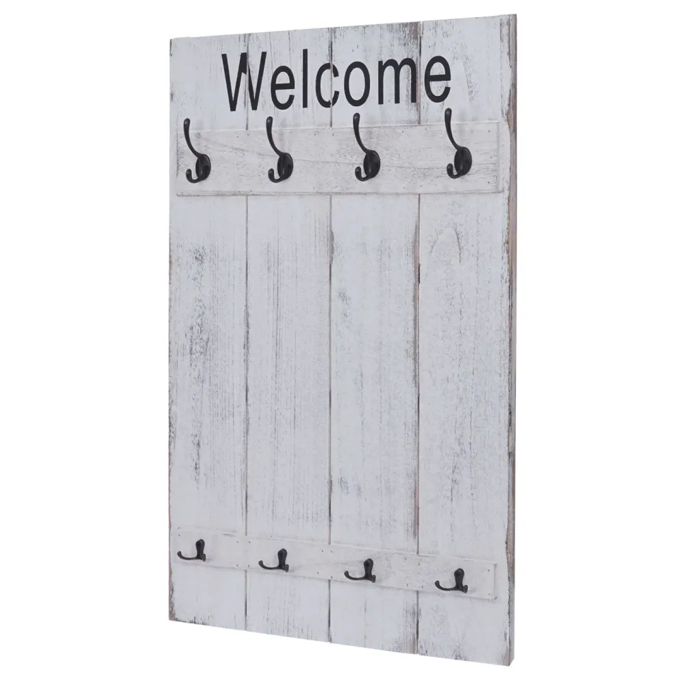 Armoire porte-manteau mural Welcome panneau d'armoire avec 8 crochets 91x60cm blanc vieilli 04_0001004