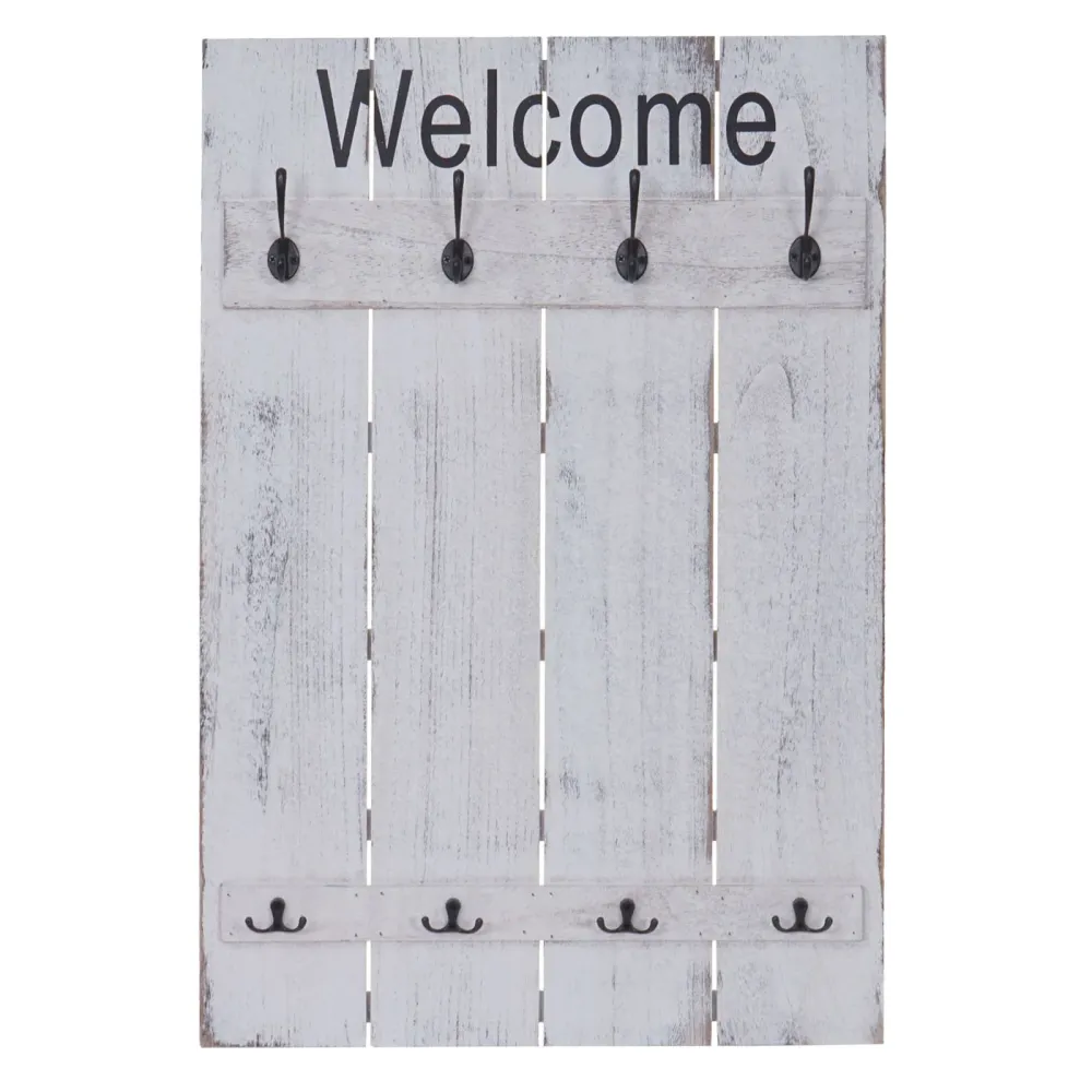 Armoire porte-manteau mural Welcome panneau d'armoire avec 8 crochets 91x60cm blanc vieilli 04_0001004