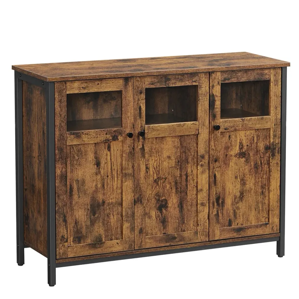 Meuble de rangement 100 x 35 x 75 cm buffet avec placard 3 portes pour salle à manger salon cuisine entrée cadre en acier...