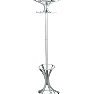 Porte-manteau en bois blanc porte-parapluie avec 6 crochets deux fois 184cm MED05084