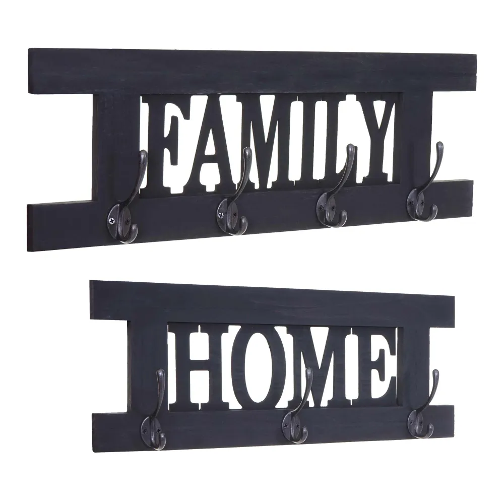 2x portemanteau mural avec 3 crochets et 4 crochets doubles family home en bois vieux gris foncé 04_0007285