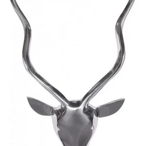Wohnling Bois de cerf décoratif S Décoration murale en aluminium Style maison de campagne Métal argenté Design actuel Tête...