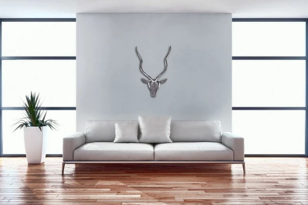 Wohnling Bois de cerf décoratif S Décoration murale en aluminium Style maison de campagne Métal argenté Design actuel Tête...