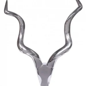 Wohnling Bois de cerf décoratif L Décoration murale en aluminium 80 cm Style maison de campagne en métal argenté Design mo...