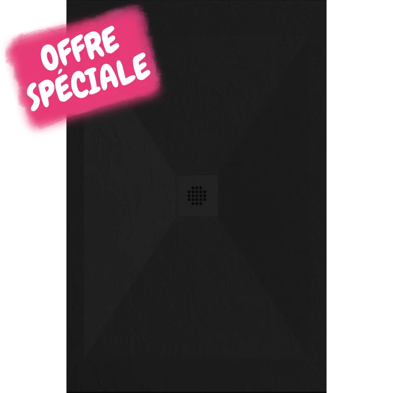 OFFRE SPECIALE - Receveur de douche extra plat DEXA en résine surface ardoisée noir 70x70 cm STANO