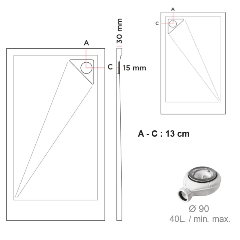 OFFRE SPECIALE - Receveur de douche extra plat TRINITY blanc en résine minérale 70x70 cm STANO