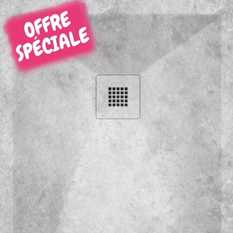 OFFRE SPECIALE - Receveur de douche extra plat DEKOR en résine finition béton brut 70x80 cm STANO
