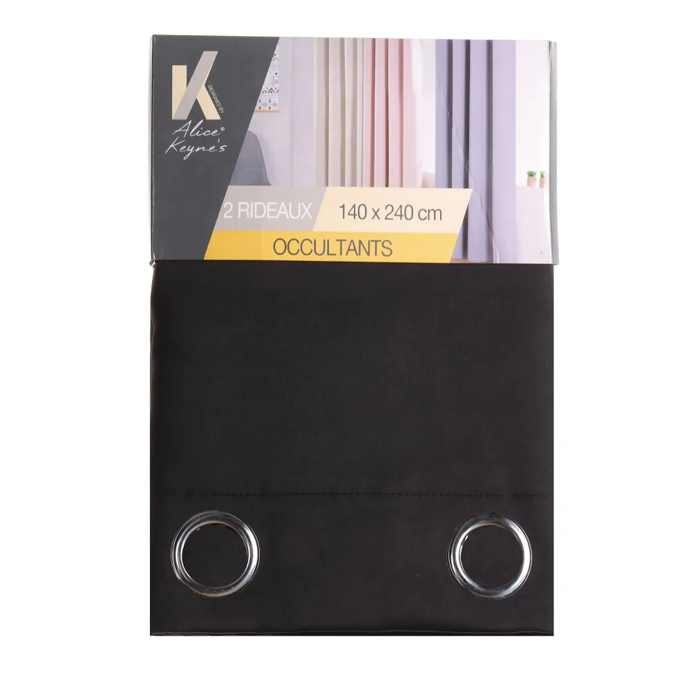 Lot de 2 rideaux occultants - Noir Stokomani