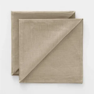 Lot de 2 serviettes en lin 100 % Taupe 50x50 cm - Lavable en Machine