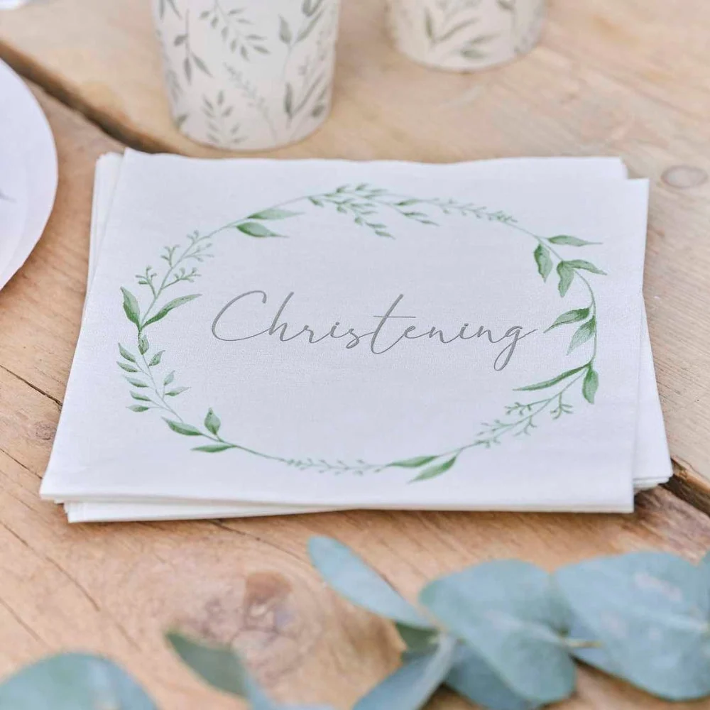 Gingerray Serviettes de table en papier Baptême blanc et vert