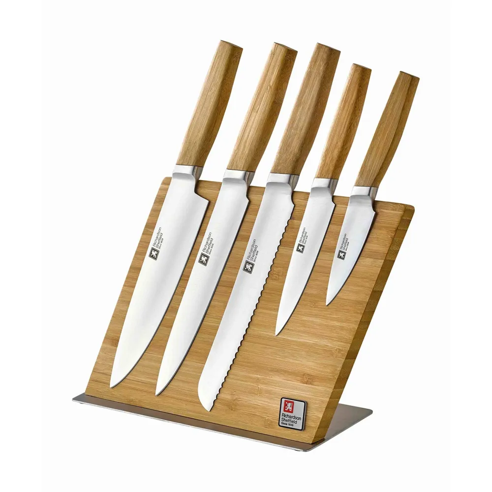 Richardson Sheffield - Ensemble de couteaux Nomad 5 pièces avec bloc à couteaux magnétique - Bambou