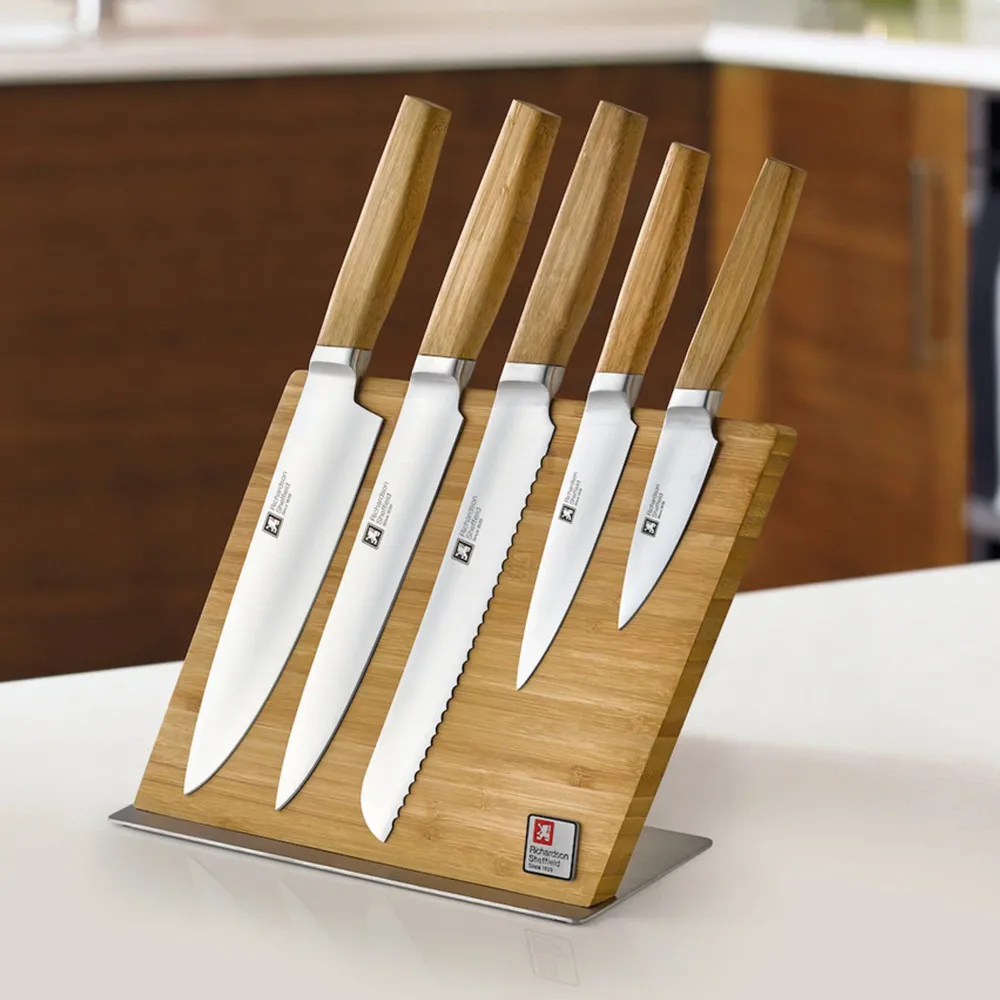 Richardson Sheffield - Ensemble de couteaux Nomad 5 pièces avec bloc à couteaux magnétique - Bambou